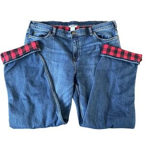 Duluth Trading Red Buffalo Plaid Flannel Lined Jeans Straight Leg Sz 18 Outdoor